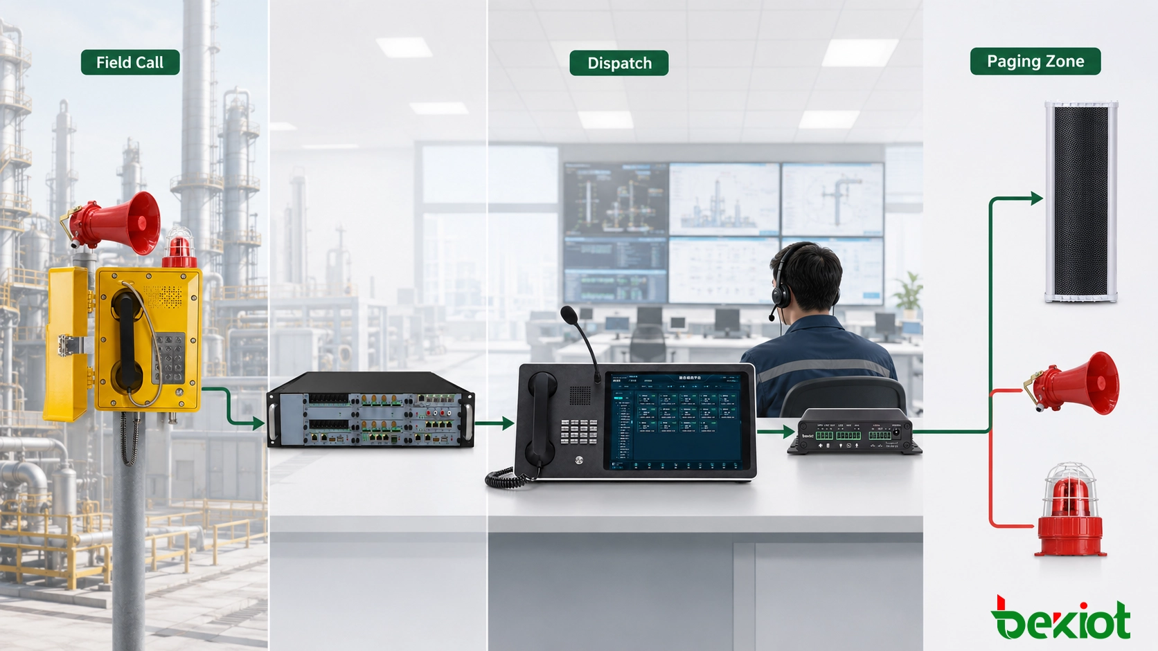连接 IP PBX、调度台、广播寻呼网关与工业扬声器的防爆电话